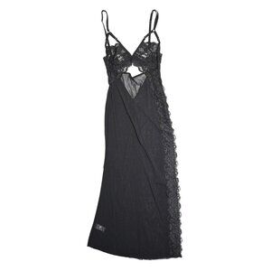 Hot as Hell Lace Trim Keyhole Lingerie Dress in Black